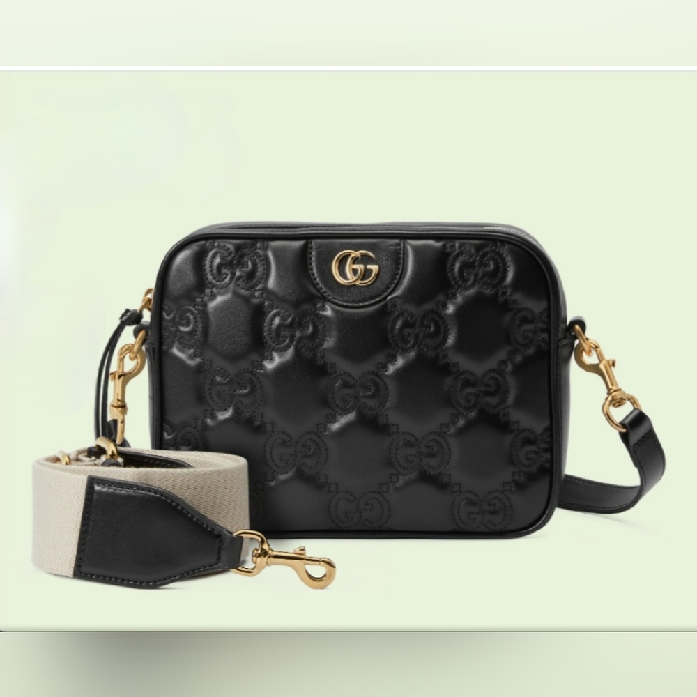 Gucci Black Quilted GG Leather Crossbody with Beige Two-Tone Strap